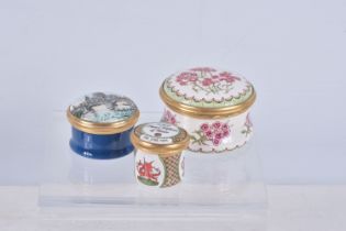 THREE HALCYON DAYS ENAMEL POTS, to include a second birthday HRH Prince Wiliam of Wales 21st June