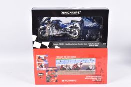 TWO BOXED MINICHAMPS 1:12 SCALE MODEL MOTORCYCLES, the first is a YAMAHA YSR-M1 Gauloises Fortuna