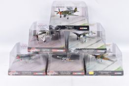 SIX BOXED CORGI WWII LEGENDS 1:72 SCALE DIE-CAST MILITARY AIRCRAFTS, the first a P51D Mustang,