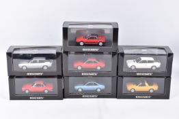 SEVEN BOXED MINICHAMPS 1:43 SCALE METAL MODEL VEHILCES, to include a 1970 Lancia Fulvia 1600 HF in
