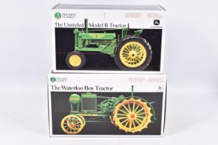 TWO BOXED PRECISION CLASSICS JOHN DEERE 1:16 SCALE DIECAST MODEL TRACTORS, the first is 'The