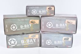FIVE BOXED CORGI D-DAY 60TH ANNIVERSARY 1:50 SCALE MILITARY VEHICLES, the first a M4 A3 Sherman