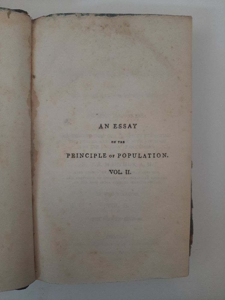 Malthus, T. R., An Essay on the Principle of Population, Fourth Edition, 2 vols., half leather - Image 6 of 12