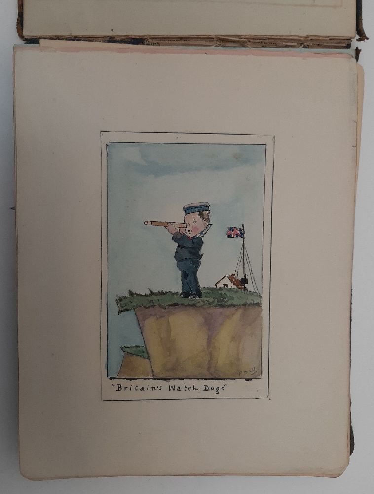 A blue suede album of amateur original drawings and watercolours relating to Goring Hall Auxiliary - Image 9 of 10