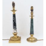 Two French marble and gilt metal table lamps, late 19th / 20th century, the larger with beaded