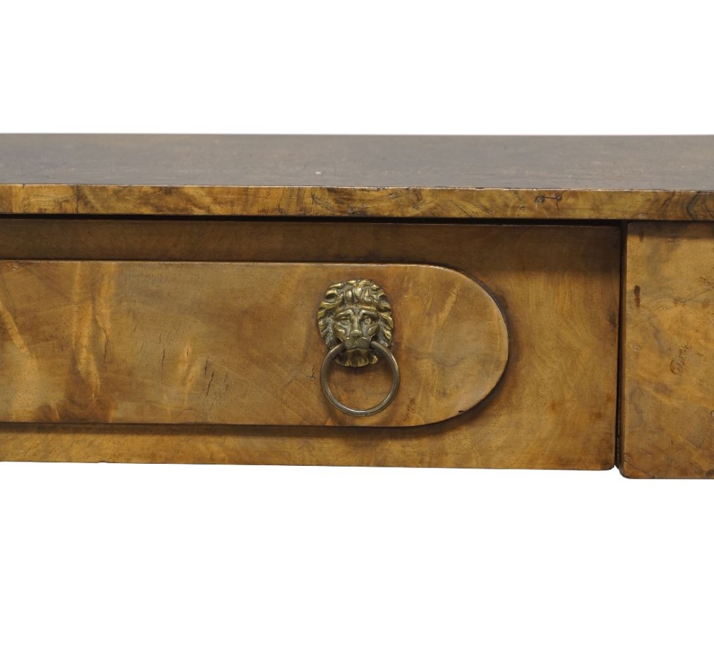 A George III style walnut sofa table, late 19th century, the drop leaf top above single drawer, - Image 5 of 7