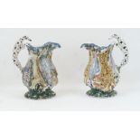 A pair of English pottery jugs, possibly Portobello, c.1830, each moulded in relief with a