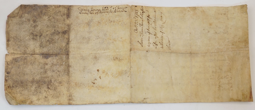 A hand-written document on vellum, dated Oct 23rd 1705, relating to Sarah Shaffod and Elizabeth Mary - Image 2 of 2
