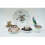 A collection of Continental porcelain, comprising: a Meissen porcelain dish, 19th century, painted