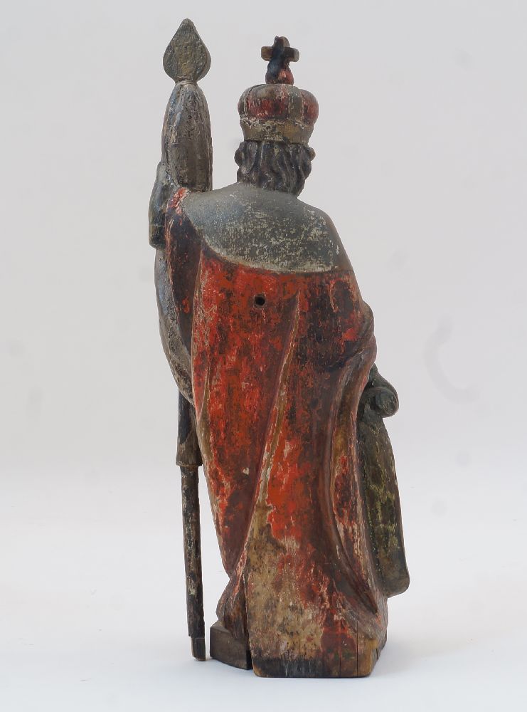 A Northern European polychrome painted figure, late 19th / early 20th century, wearing a crown and - Image 2 of 2
