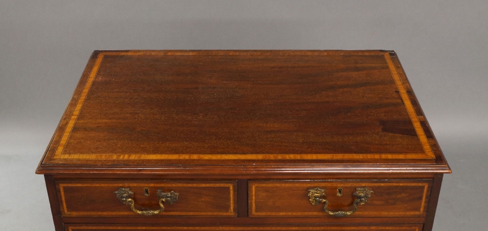 A George III style mahogany chest of drawers, early 20th century, satinwood crossbanding, two - Image 2 of 2