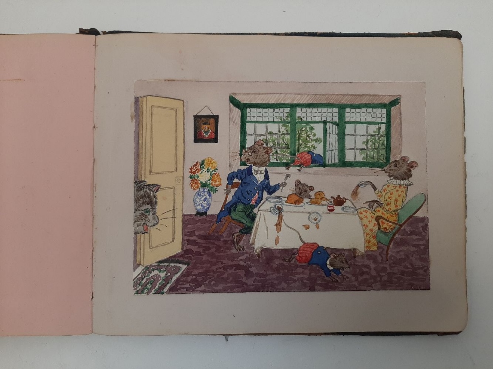 A blue suede album of amateur original drawings and watercolours relating to Goring Hall Auxiliary - Image 2 of 10