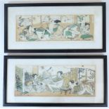 A pair of Japanese 'erotic' woodblock prints, Ukiyo-e, Meiji Era, 19th century, each 10cm x 35cm,