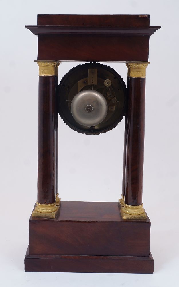 A French gilt-bronze mounted mahogany veneered portico clock, second quarter 19th century, the - Image 2 of 8