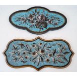 Five Victorian beadwork panels, comprising a shaped beadwork tray with floral spray on a turquoise