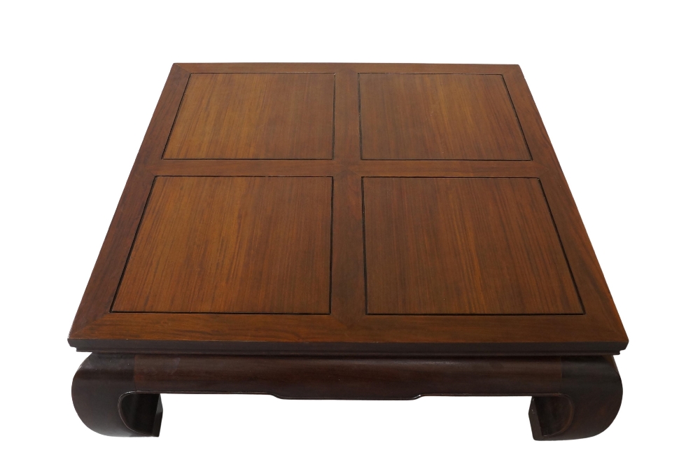 A Chinese hardwood square low table, kang style, 20th century, 40cm high, 107cm wide, 107 cm deep - Image 2 of 2