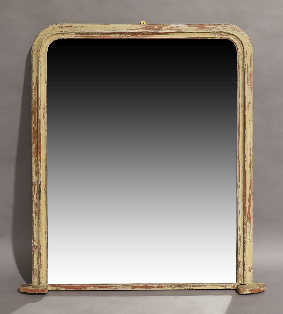 A Victorian over mantle mirror, circa 1860, the moulded rectangular frame with rounded top, later