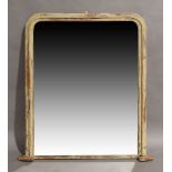 A Victorian over mantle mirror, circa 1860, the moulded rectangular frame with rounded top, later