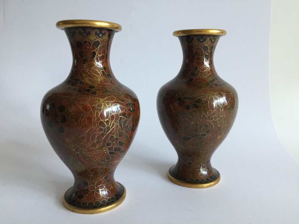 Two pairs of Chinese cloisonné vases, early 20th century, the baluster pair with floral decoration - Image 2 of 6