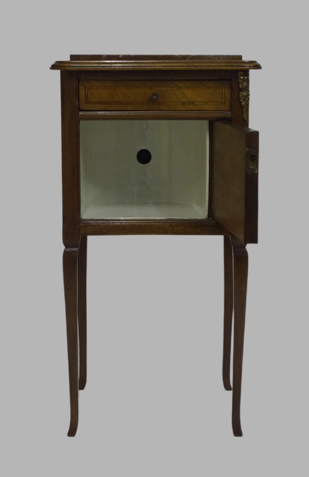 A French Empire style mahogany bedside cabinet, 20th century, marble top above single drawer and - Image 2 of 3