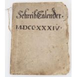 A Schreib Calender or writing calendar, Salzburg, 1734, containing astronomical information and