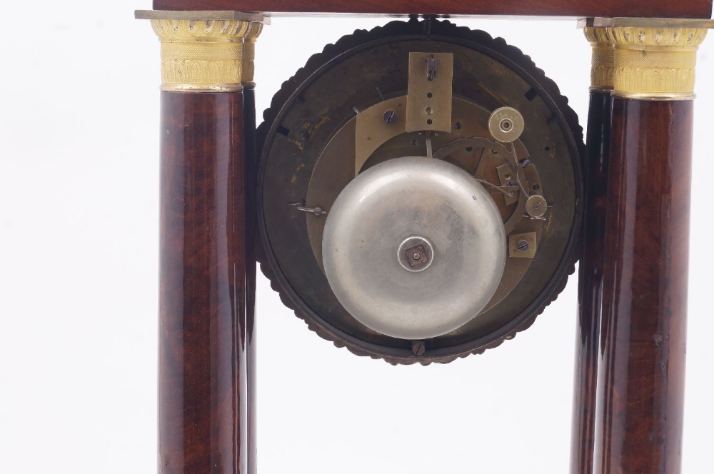 A French gilt-bronze mounted mahogany veneered portico clock, second quarter 19th century, the - Image 3 of 8