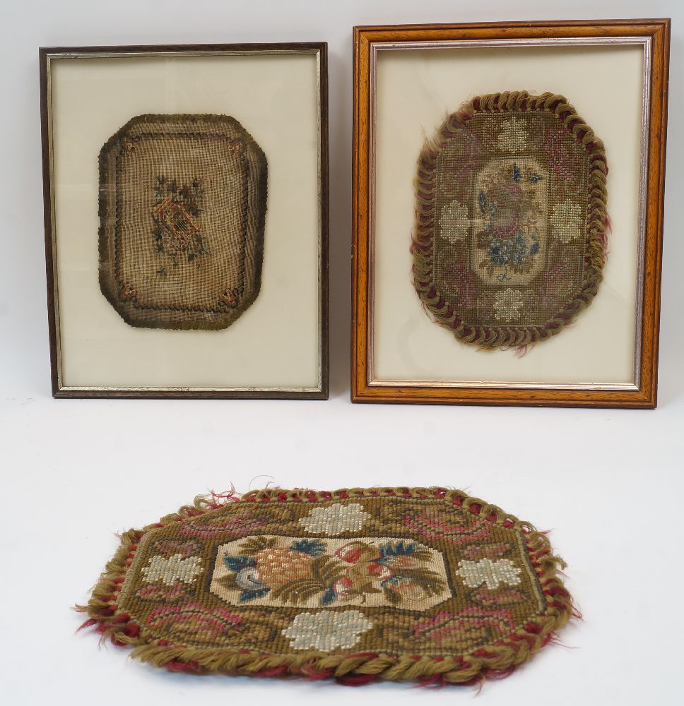 A collection of needlework panels, to include: an oval needlework panel depicting blossoming - Image 6 of 6