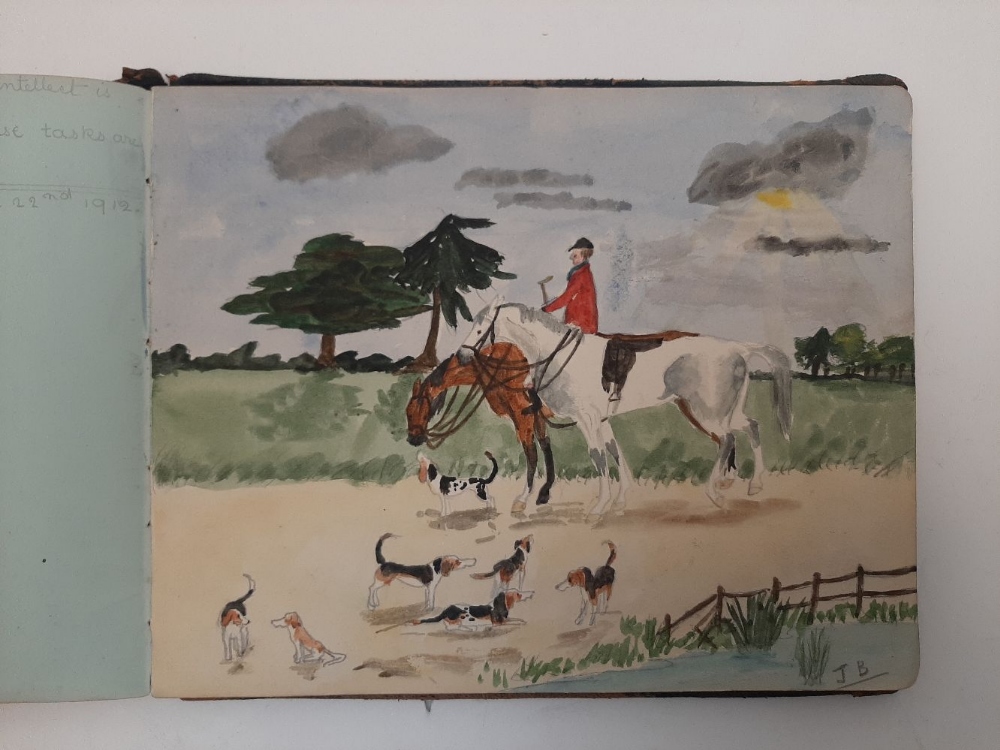A blue suede album of amateur original drawings and watercolours relating to Goring Hall Auxiliary - Image 8 of 10