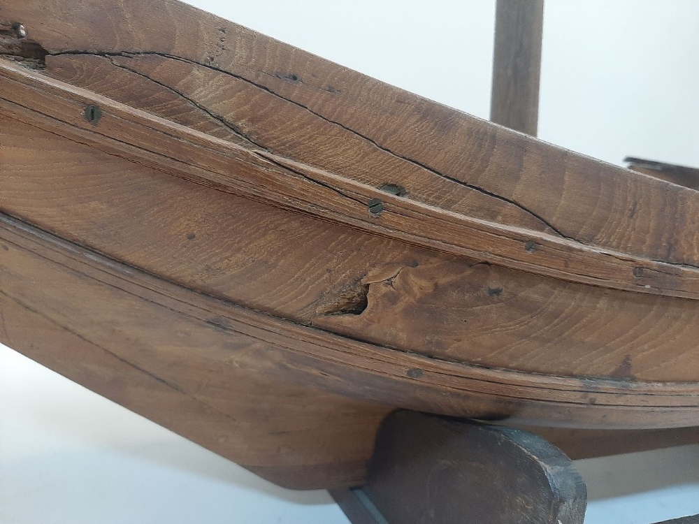 A large carved wood model of a Chinese Dhow, 20th century, having twin masts, at fault and missing - Image 2 of 10