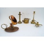 A group of candlesticks, to include a William Tonks & Sons brass candlestick, with rope twist reeded