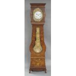 A French Comtoise clock, 19th century, with sheet brass dial surround repousse decorated with