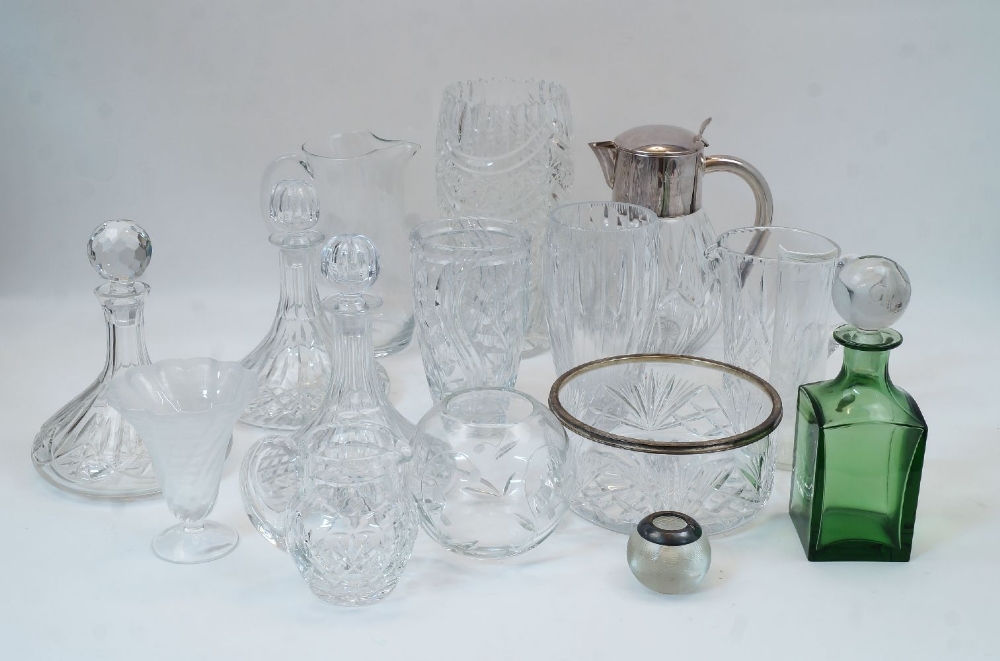 A quantity of cut and pressed glassware, 20th century, to include: two cut glass decanters with