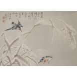 Liu Te-Lu (1806-1875), ink and colour on paper, 'kingfishers', with two red seals and inscribed with
