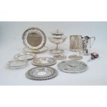 A small group of silver plate, to include: a small Mappin & Webb wine coaster, of pierced