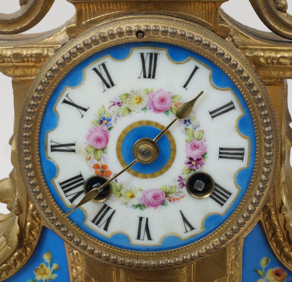 A French gilt metal and Sevres style porcelain mounted mantel clock, late 19th century, the movement - Image 3 of 5