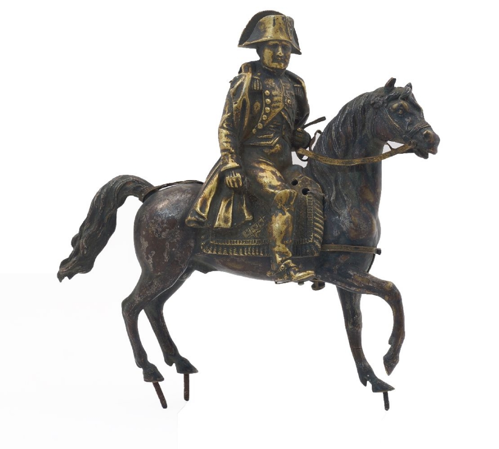 A gilt-bronze figure of Napoleon on horseback, late 19th century, possibly from a clock case,