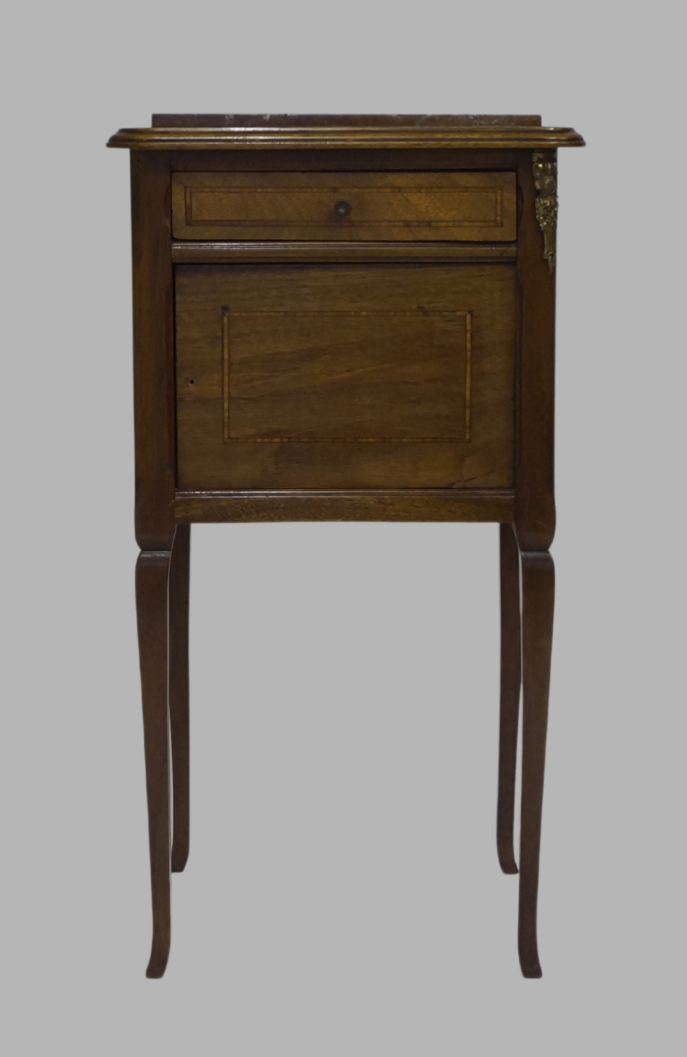 A French Empire style mahogany bedside cabinet, 20th century, marble top above single drawer and