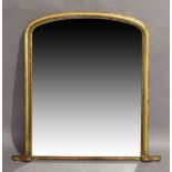 A Victorian gilt wood over mantle mirror, circa 1860, the moulded frame with rounded arch top, 133cm