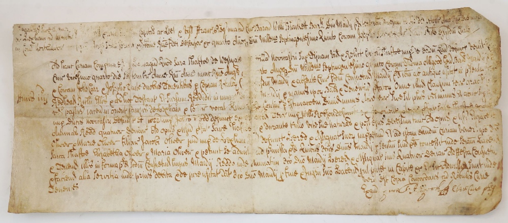 A hand-written document on vellum, dated Oct 23rd 1705, relating to Sarah Shaffod and Elizabeth Mary