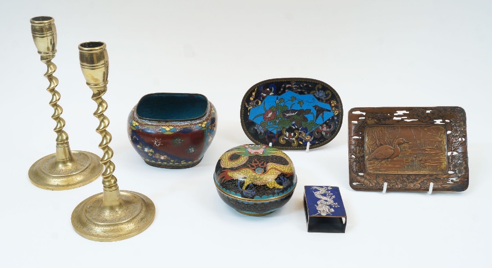 A group of Chinese and Japanese metal and cloisonné-enamel wares, 19th/20th century, comprising: a