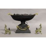 A modern urn form electric fire basket, cast iron with brass mounts, 44cm high, 69cm wide, 32cm