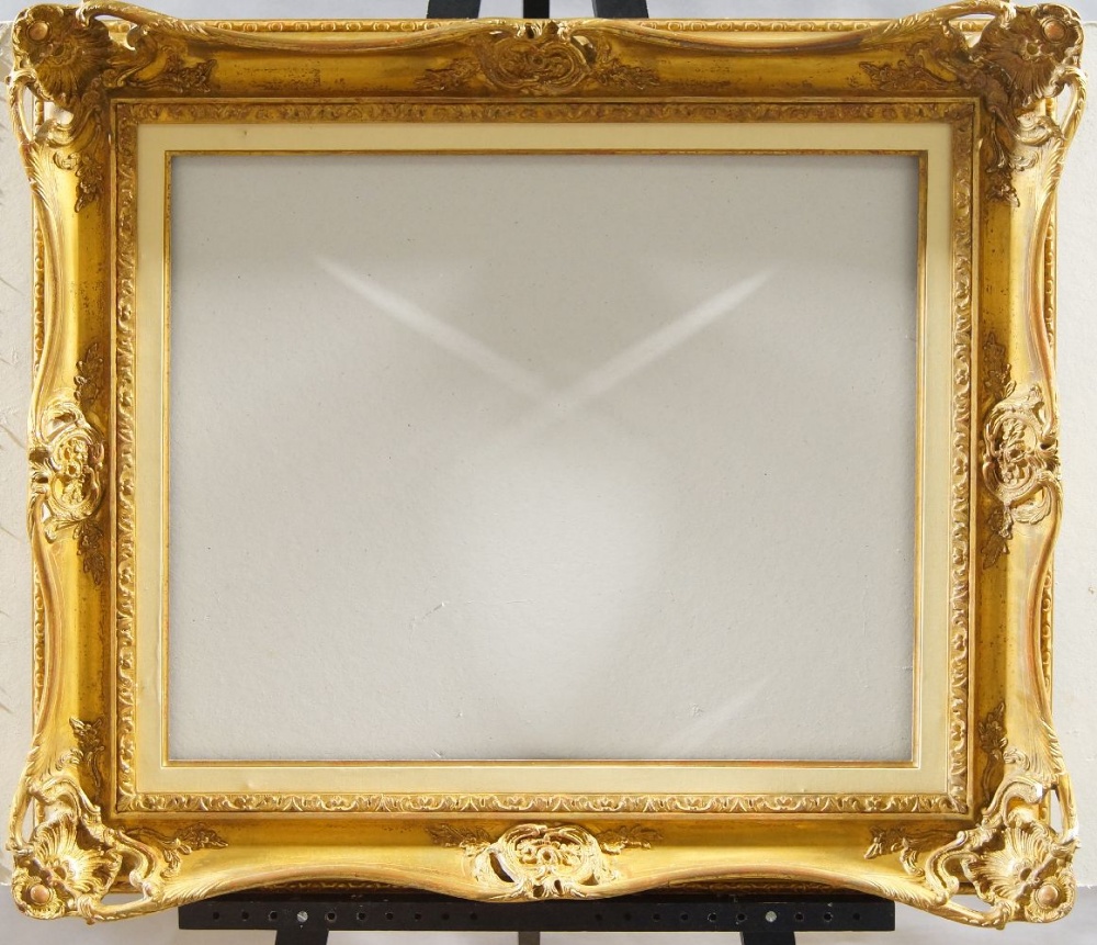 A Gilded Composition Louis XV Style Swept and Pierced Frame, mid-late 20th century, with leaf sight,