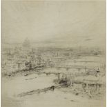 William Walcot RE,  British 1874-1943- View of London and the Thames from above; etching, signed