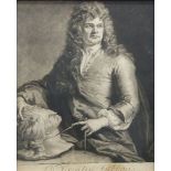 After Sir Godfrey Kneller, British/German 1646-1723- Portrait of Grinling Gibbons; mezzotint, 28 x