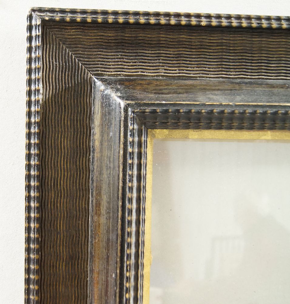 A Dutch Style Ebonised and Glazed Ripple Moulded Frame, late 20th century, with wedge sight, reverse