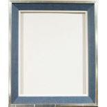A Blue Linen-Mounted, Parcel White Painted and Silvered Frame, c.1960s, with wedge sight and