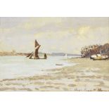 Hugh Boycott Brown, British 1909-1990- Low Tide, Pin Mill, 1986; oil on board, signed lower right '