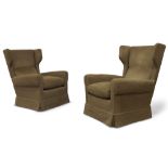 Attributed to Paolo Buffa (1903-1970), a pair of wingback lounge chairs, c.1950, green fabric,