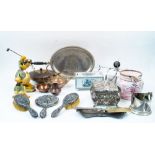 A mixed collection of metal ware and ceramics, to include: a Benson copper and brass teapot and a