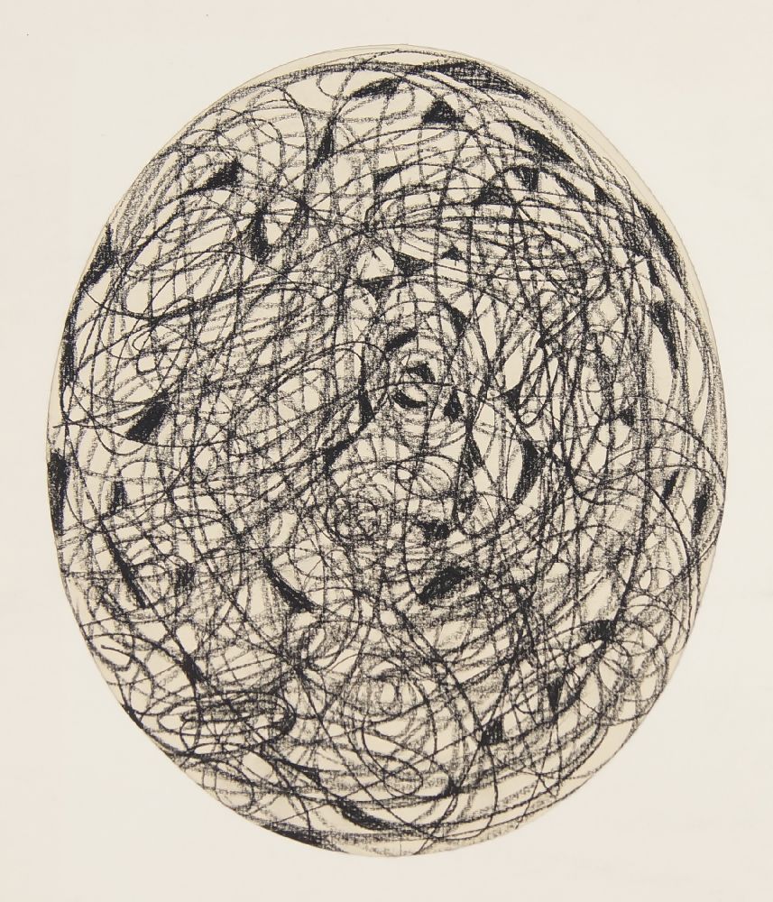 Francis Carr, Hungarian/British 1919-2013- Masts and Forest; charcoal on paper, oval, titled lower - Image 2 of 2